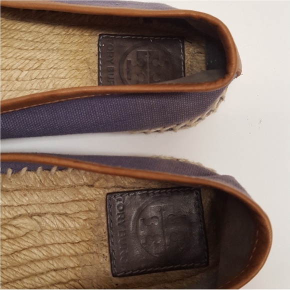 Tory Burch Canvas Espadrille Flats Purple Leather Logo Size 10 - Picture 8 of 9